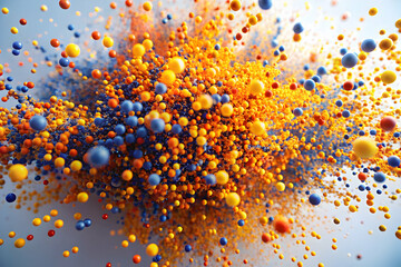 Poster - Abstract Sphere Burst: A vibrant explosion of colorful spheres against a soft blue backdrop. A captivating and abstract visual that evokes a sense of energy, movement, and dynamism.  