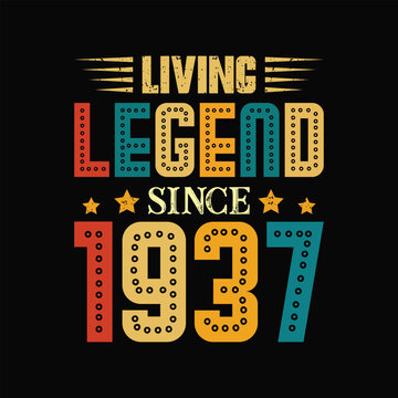 Living Legend Since 1937, Born in a Year of Unique Charm and Historic Style, Vintage T-Shirt Design for Those Who Celebrate Genuine Retro Spirit. apparel, t shirt, sticker, printing, typography