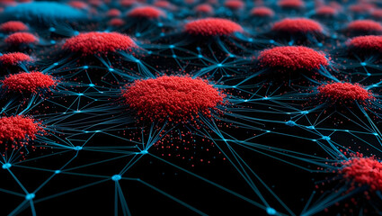 Poster - viral network: a depiction of a complex network with interconnected nodes, symbolizing the rapid spr