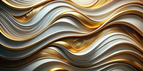 Poster - golden waves of elegance: a mesmerizing abstract texture of flowing gold and white waves, perfect fo