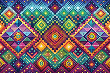 Poster - pixelated paradise: a vibrant and playful seamless pattern bursting with retro 80s and 90s pixel art