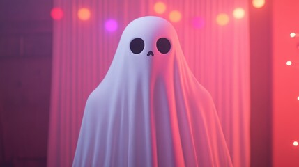 Bohemian ghost, flowing fabrics, soft textures, Halloween ambiance, 3D illustration