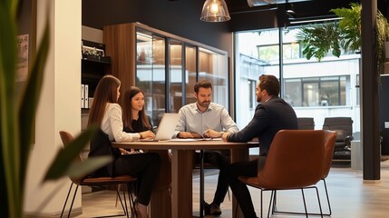 Poster - Group of professionals collaborating around a table in a modern office space during the day