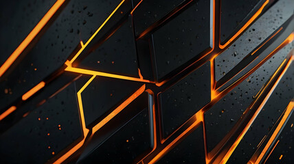 Poster - Abstract Metal Grid: Glowing with Orange Light 