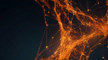 Poster - abstract network: a mesmerizing abstract image depicting a network of glowing orange lines and point