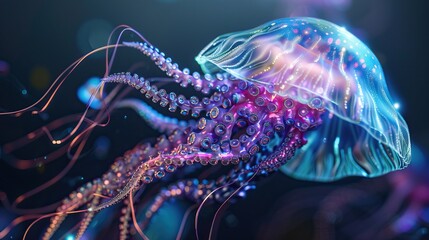 Canvas Print - Vibrant Jellyfish in a Deep Sea