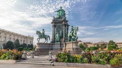 Canvas Print - Empress Maria Theresia Monument timelapse hyperlapse and Museums Quartier on a background in Vienna, Austria.