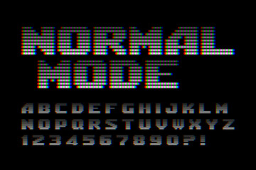 Fototapete - Glitched colorful dots alphabet design, noisy text effect.
