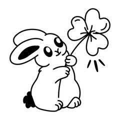 Poster - A sketchy icon of rabbit holding shamrock leaf 