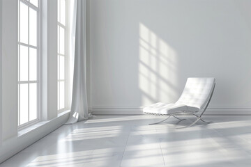 Wall Mural - empty bright white room with window and comfortable arm-chair