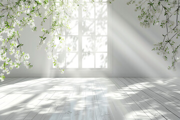 Wall Mural - bright white room with floral branches and window