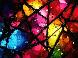 Wall Mural - Stained glass: A chaotic pattern of paint splatters frozen in glass, each color seeming to float above the other.