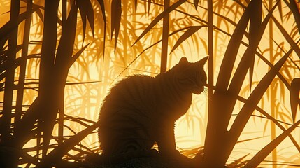 Silhouette of a cat sitting on the edge