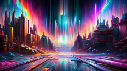 Futuristic neon cityscape with vibrant colors and towering skyscrapers