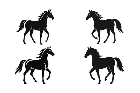 The horse silhouette vector set is highly detailed with a white background 