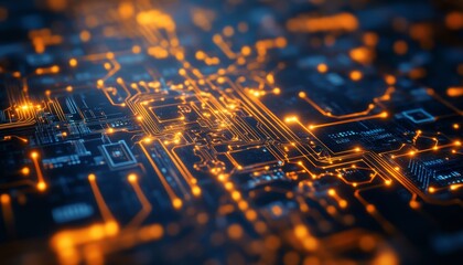 Fototapete - Minimalist photograph of a circuit board symbolizing corporate connectivity with illuminated lights