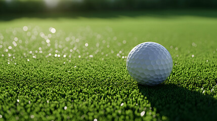 Wall Mural - A white golf ball on a green grassy surface.