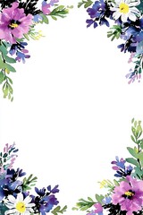 Wall Mural - Watercolor Floral Frame with Purple and White Flowers