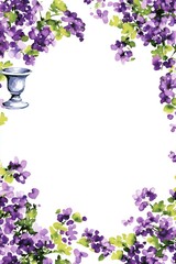 Poster - Watercolor Floral Border with Purple Flowers and a Vase