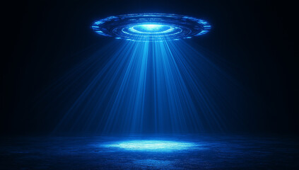 Aufkleber - Unidentified flying object hovering at night emitting light beams