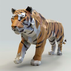 Poster - Geometric tiger sculpture, showcasing a blend of art and nature in a modern style.