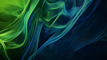 Poster - Abstract green and blue waves flowing on dark background