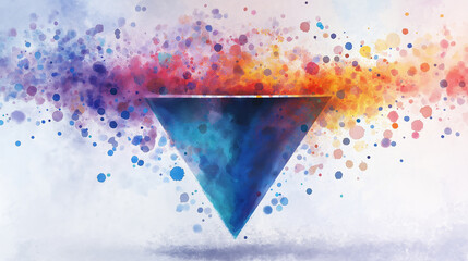 Poster - Blue triangle gathering colorful watercolor splashes abstract design