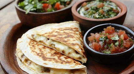 Wall Mural - A traditional Mexican quesadilla filled with melted cheese and huitlacoche, served with salsa on the side