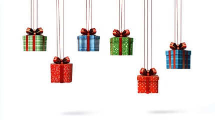 Wall Mural - Festive Gift Boxes Hanging on Strings