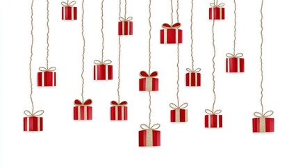 Wall Mural - Hanging Red Gift Boxes with Twine