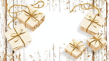 Canvas Print - Gift Boxes on White Wooden Background