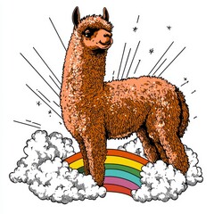 Canvas Print - Alpaca with a Rainbow