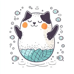 Wall Mural - Cute Cartoon Cat Mermaid with Bubbles