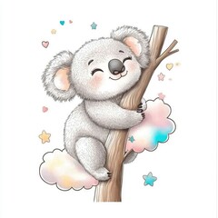 Sticker - Cute Koala Bear in a Tree with Clouds and Stars