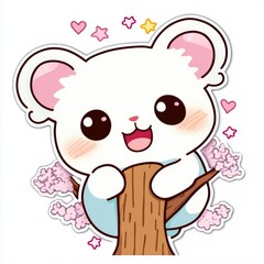 Poster - Cute White Animal Holding on to a Tree Branch