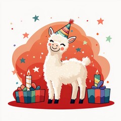 Sticker - Cute Llama Birthday Party Illustration