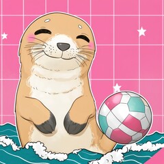 Sticker - Cute Otter Playing with a Soccer Ball