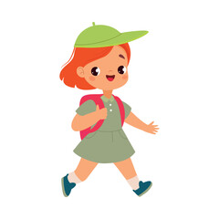 Canvas Print - Girl Character with Backpack Hiking Do Sport Vector Illustration