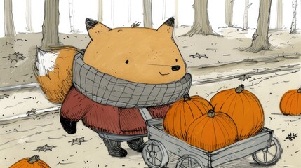 Poster - A cute fox wearing an autumn scarf