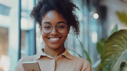 Wall Mural - Happy Professional Woman, Cellphone in Hand