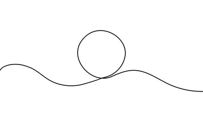 Minimalist continuous one line drawing of black circle. Round frame sketch outline on white background