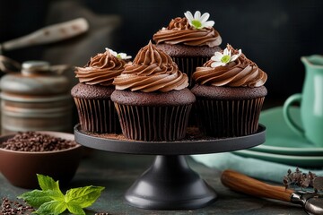 Wall Mural - chocolate cupcake with chocolate cream frosting