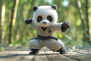 cute panda in karate suit, AI generated