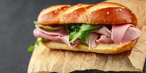 sandwich ham spam meat fresh meal food snack on the table copy space food background rustic top view