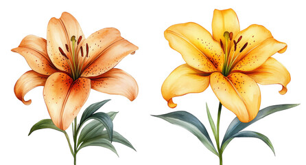 Wall Mural - Daylily flower, watercolor clipart illustration with isolated background.