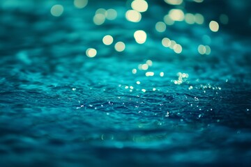 Poster - water droplets create rippling patterns in a tranquil turquoise pool under soft sunlight