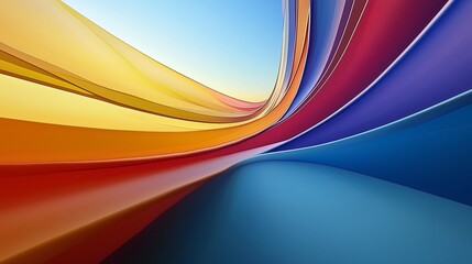 Poster - vibrant curved lines in bright colors flowing towards a clear blue sky at sunrise