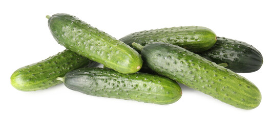 Poster - Pile of fresh cucumbers isolated on white, above view