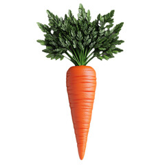 3D carrot with realistic texture and bright orange color with detailed green leafy top isolated on a transparent background 