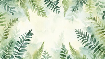 Poster - A watercolor pattern of moss and ferns, with organic shapes and natural colors, perfect for background designs with space for text.